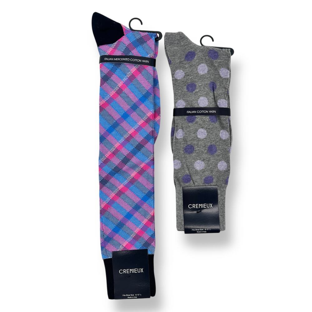 Cremieux Plaid Polka Dot Crew Knee Sock Lot Mens 6-12.5 Spring Easter